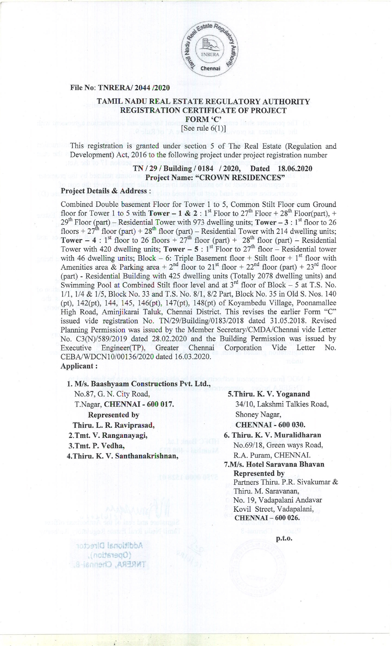 RERA Certificate Page 1